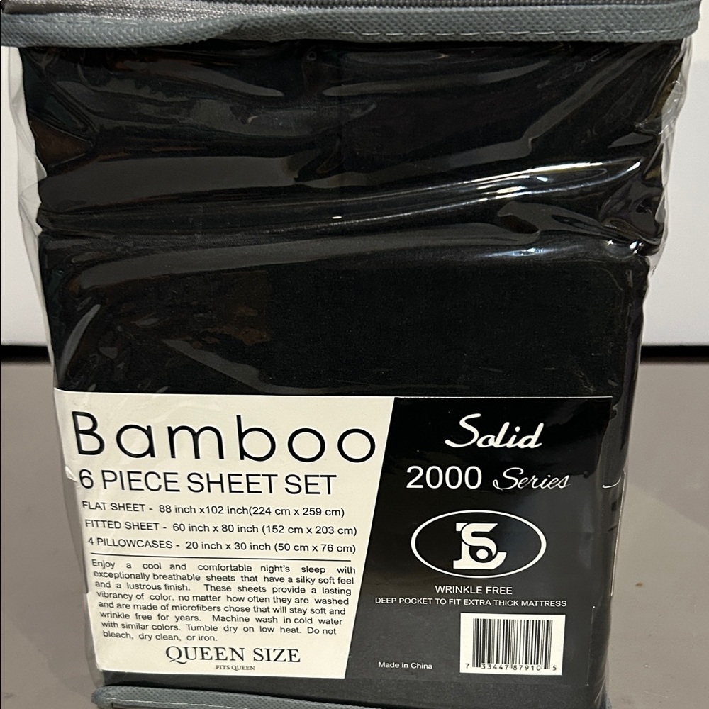 Solid Black Bamboo 6-Piece Sheet Set